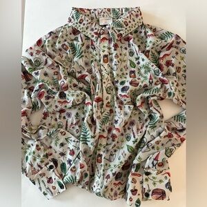 Women’s Custom Whimsical Button-Down Shirt, Garden Print, Cottage Core, 2XL